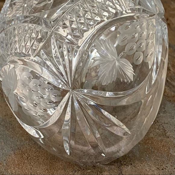 Vintage Cut To Clear Bohemian Czech Etched Clear Crystal Boat Bowl - Picture 8 of 12